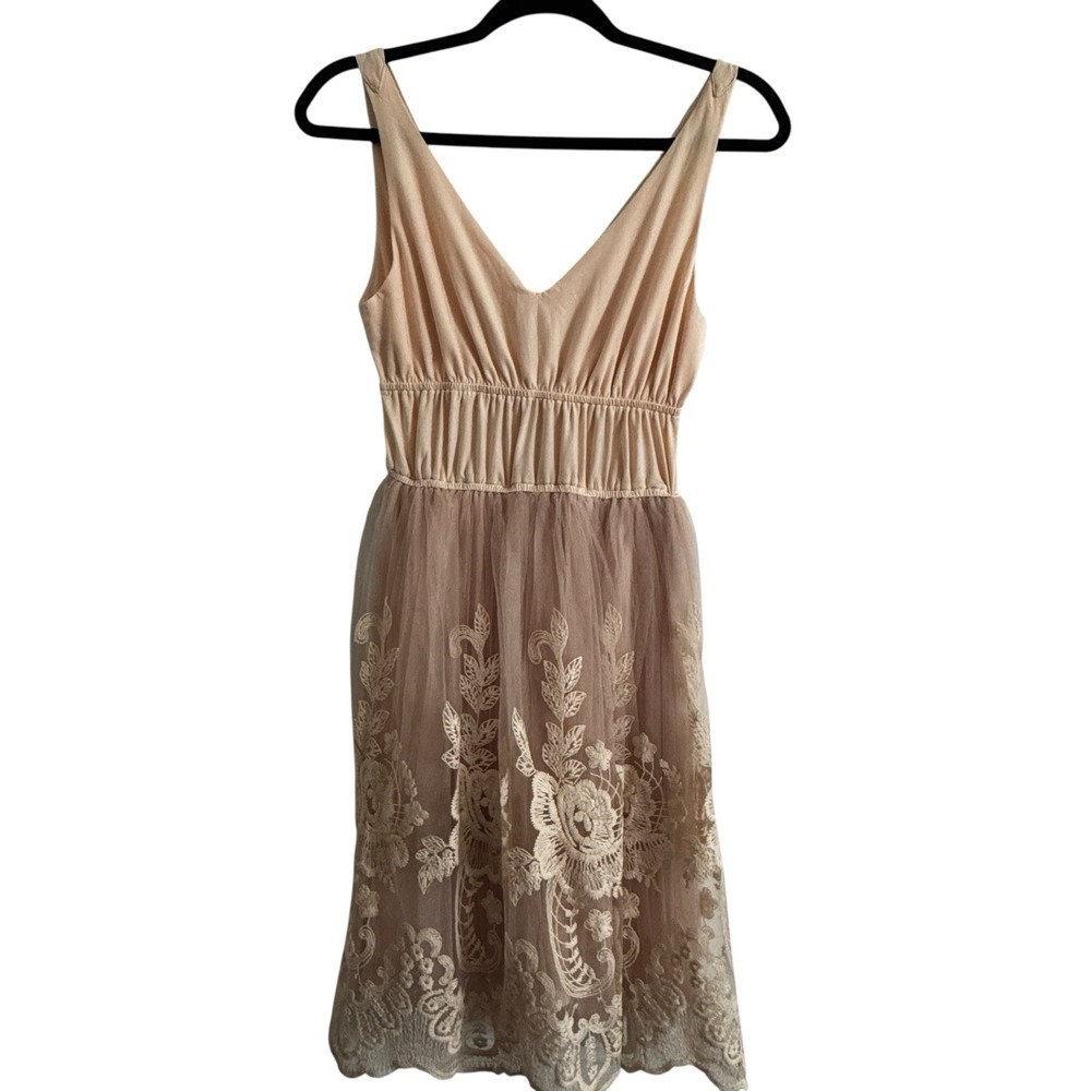 Pinky Women's Blush Pink Dress Medium Ballerina Cottage Core Embroidered Chiffon